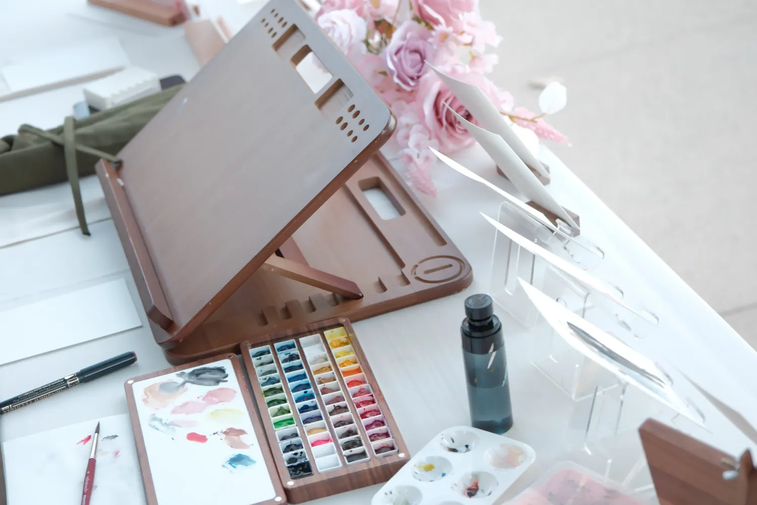 Wedding illustration supplies and watercolor palette