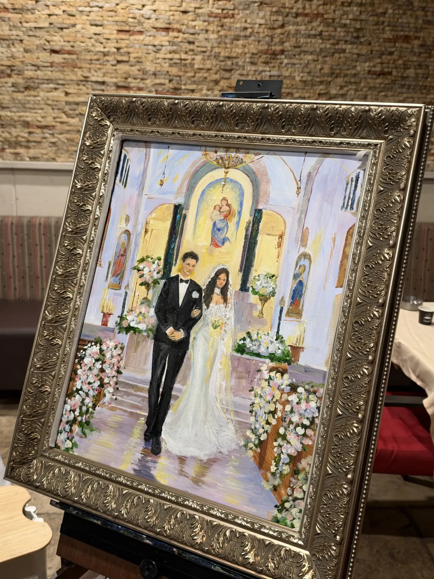 Framed live wedding ceremony painting