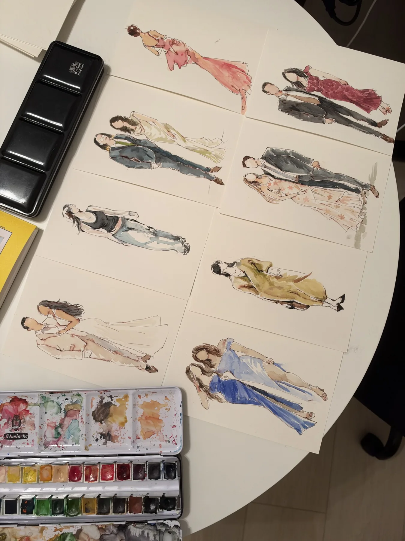 Watercolor guest fashion sketch artworks
